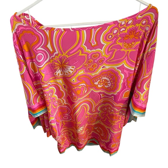Trina Turk Morning Sunrise pink 70s inspired print Swim Cover Tunic Kaftan dress - Picture 8 of 14